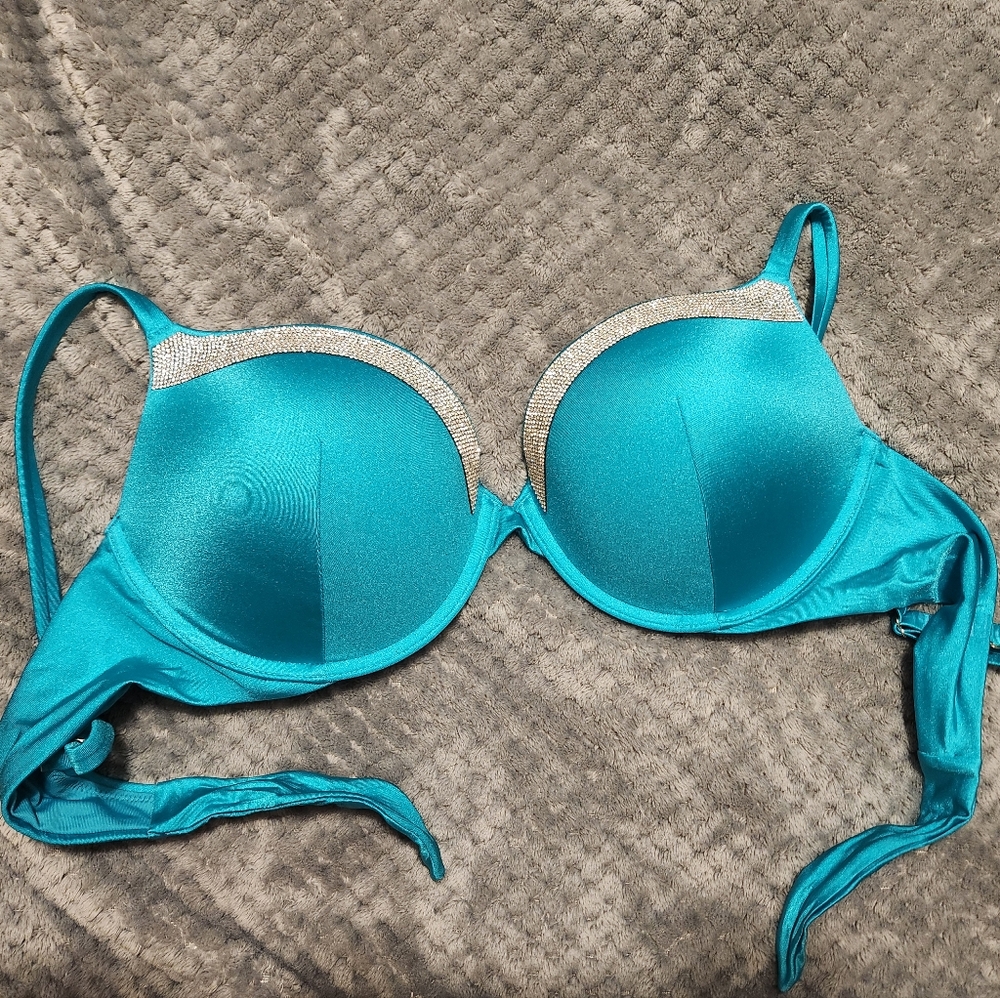 Teal Bikini Top With Rhinestone Detail